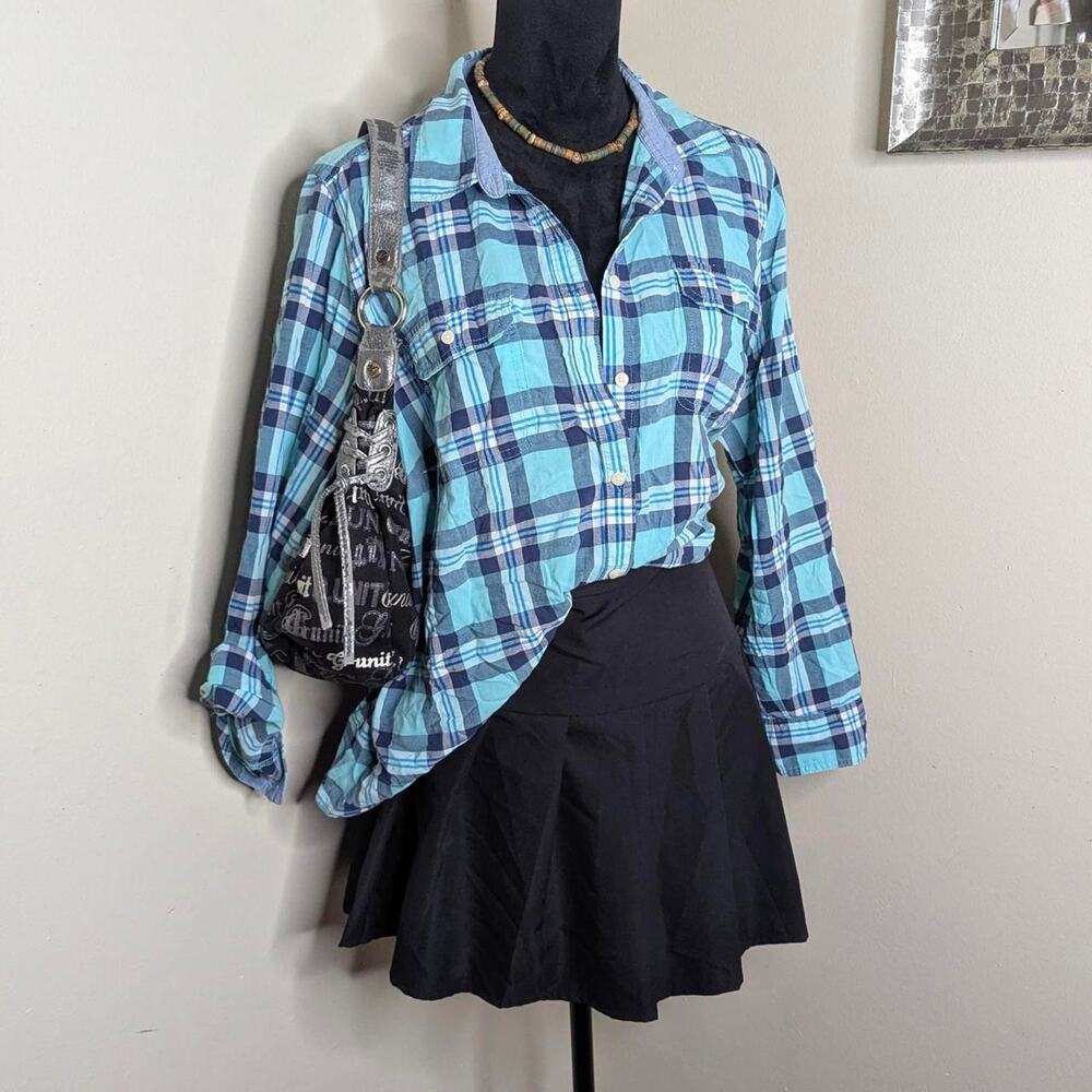 Blue and teal plaid shirt 1X